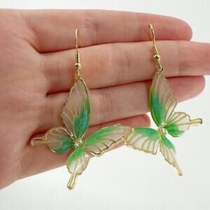 Lunar Moth Earrings, Green Enamel Butterfly Earrings, Insect Earrings